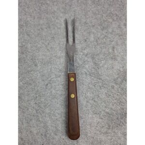 Vintage Crestline Stainless Steel 2 Prong  Serving Fork with Wood Handle USA 9"